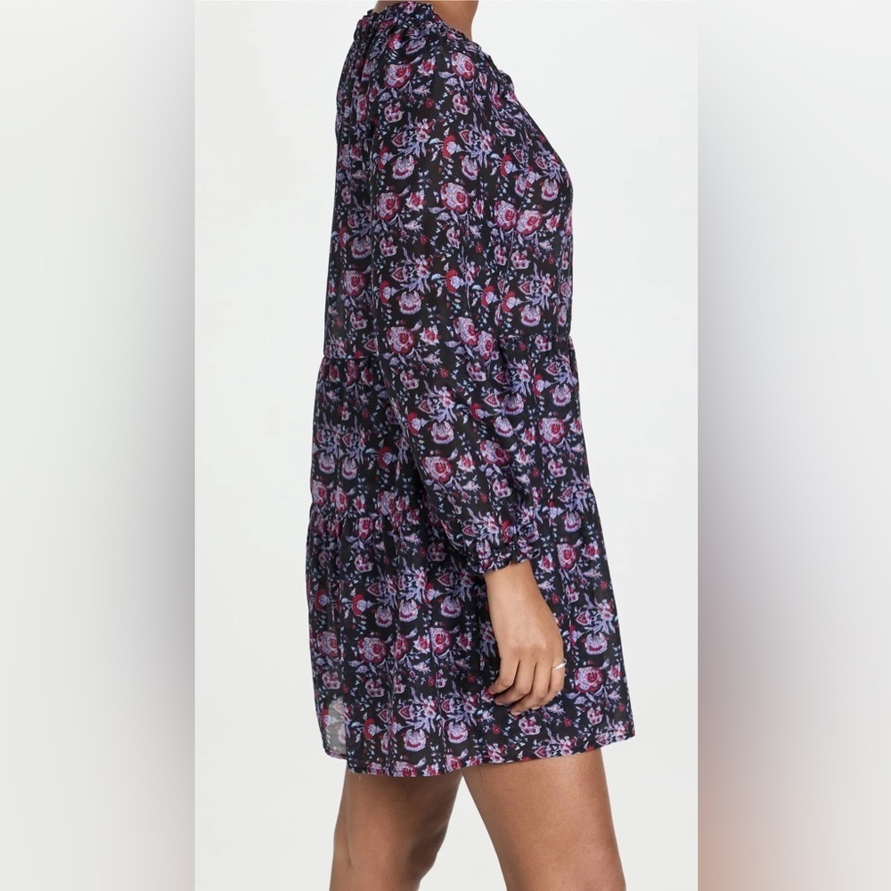 XIRENA Lea Shirred Off the Shoulder Tiered Silk Blend Dress Black Beauty Floral - Picture 5 of 16